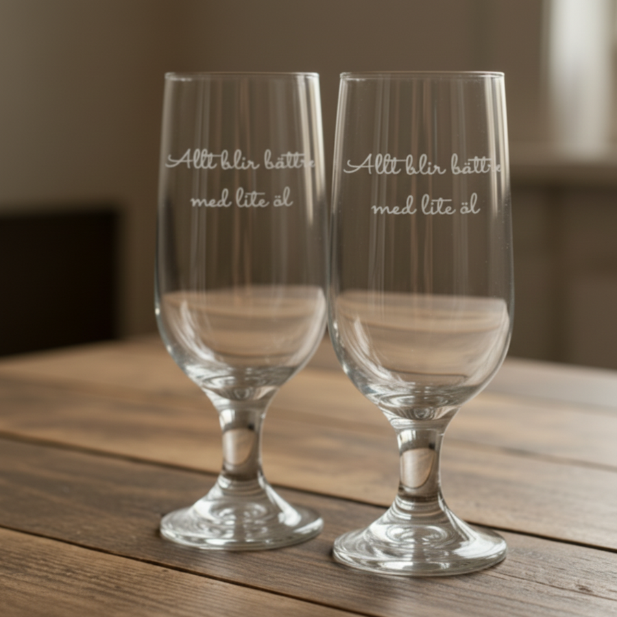 Ölglas på rustikt bord - utan droppar